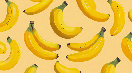 Banana pattern, fruit inspired yellow print for repeating wallpaper, summer themed healthy exotic background illustration, design for seamless fabric