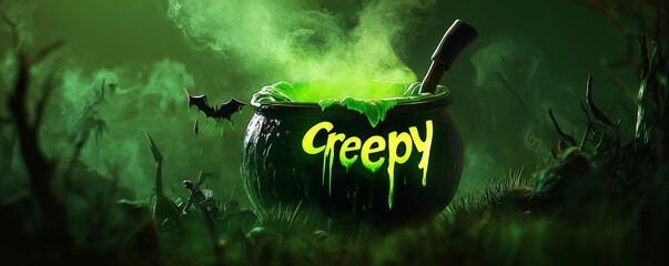 A sinister cauldron of green potion embrace the creepy vibes this halloween season