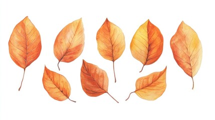 Obraz premium Watercolor illustration of a collection of orange leaves for decorative purposes highlighting the essence of autumn and nature
