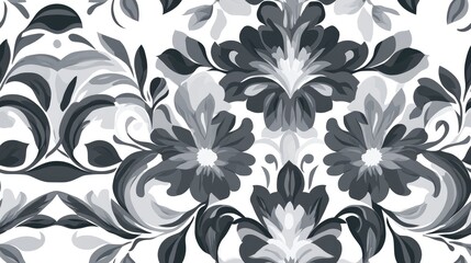 Fototapeta premium Gray floral seamless pattern in two colors Design suitable for printing on fabric textiles paper wrappers and for scrapbooking Traditional tile ornament in an ethnic style