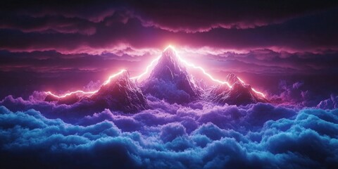 Naklejka premium Lightning illuminates the mountain peaks, Lightning highlights the mountain peaks