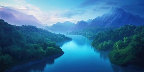 Obraz premium Scenic view of a tranquil lake surrounded by a picturesque gorge in a mountainous region, Tranquil lake in picturesque gorge with mountains