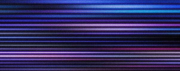 Grainy background, blue purple black neon glowing horizontal stripes, noise texture abstract dark grunge poster banner header backdrop design