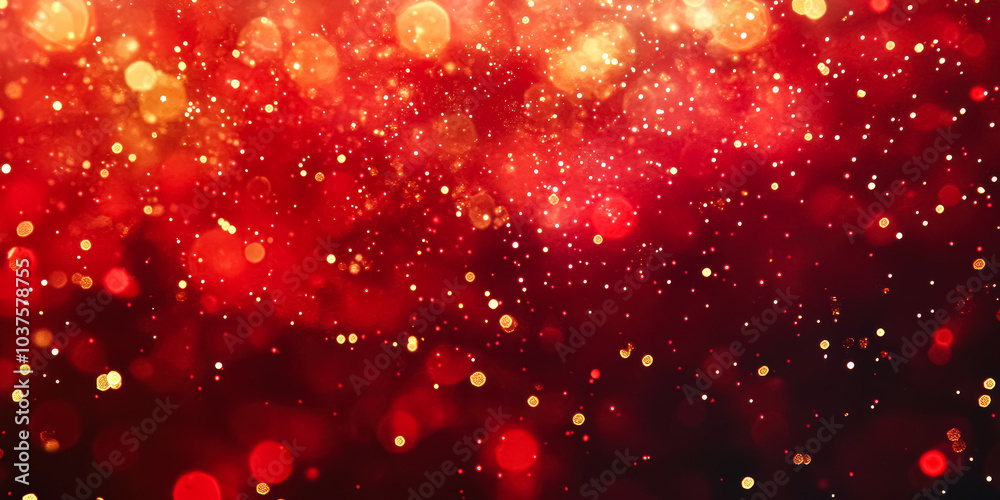 Wall mural vibrant red background with a multitude of gold sparkles scattered throughout. the red background is