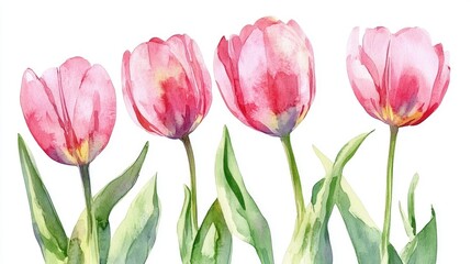 Pink tulips in watercolor during spring