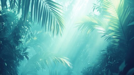 Tropical Leaves And Plants In A Jungle Forest Wallpaper Digital Art Style Featuring A Palm Tree In A Mystical Misty Forest Ai Background