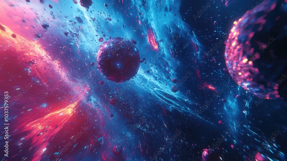 Poster abstract space background featuring illuminated elements created through 3d rendering techniques