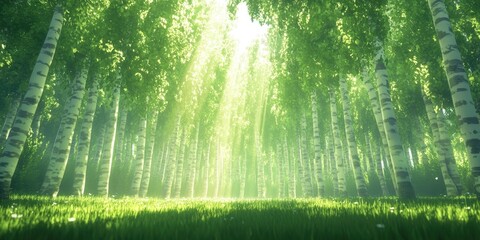 Obraz premium Birch tree woodland scene, Birch tree forest landscape