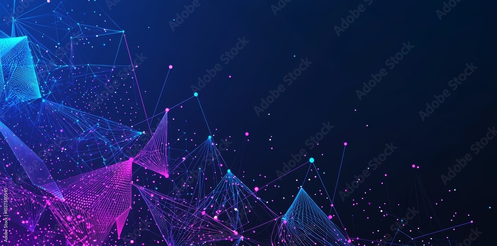 Poster 3d illustration with bokeh effect featuring abstract neural network. big data concept. global databa
