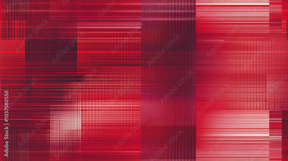Poster abstract red background with squares and checkered lattice pattern featuring striped lines