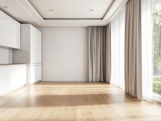 Obraz premium A large empty room with white walls and wooden floors
