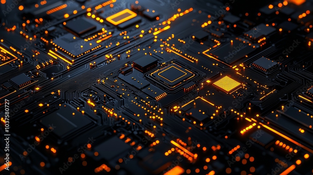 Poster typical microprocessor and cpu technology background. using stock chips.