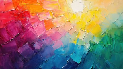 Abstract oil painting featuring a light and shadow interplay showcasing a textured paper with vibrant hues and a rainbow sun flare creating a captivating aesthetic effect from a top view