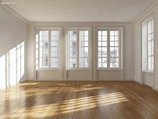 Fototapeta premium A large room with a lot of windows and a wooden floor