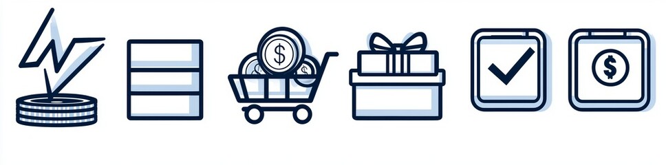 Icons set for shopping. Icons for online shops. Shop icons in thin lines.