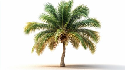 A realistic depiction of a palm tree with lush green fronds against a light background.