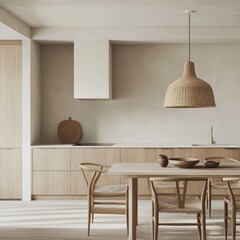 A kitchen with a table and chairs