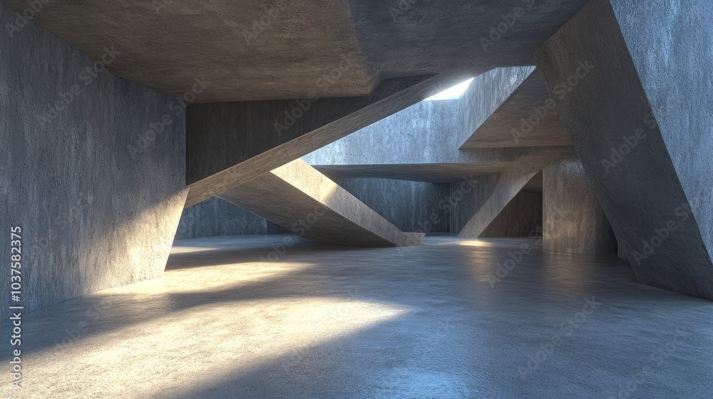 Poster futuristic 3d rendering of abstract architecture featuring an empty concrete floor designed for vehi