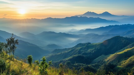 Fototapeta premium High mountain range in morning time. Beautiful natural landscape 