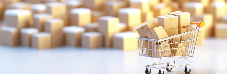 Carton boxes stacked in a trolley, original 3D rendering