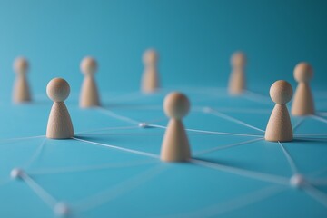 Obraz premium Network Concept with Wooden Figures on Blue 