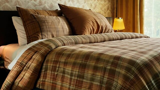 Cozy bed with a flannel comforter Video