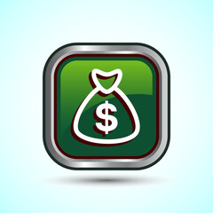 Dollar icon design illustration, Money icon sign for financial apps and websites, Green Color Square Button Design