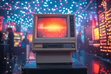A Polaroid camera capturing moments at a 90s-themed event, highlighting the return of instant photography. Concept of photography.