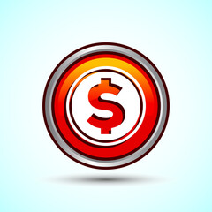 Dollar icon design illustration, Money icon sign for financial apps and websites, Orange Color Round Button Design