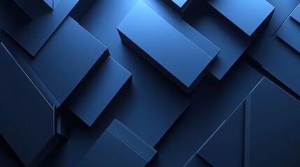 Fototapeta premium Navy Blue Abstract Blocks: Geometric Depth and Shadow Play 