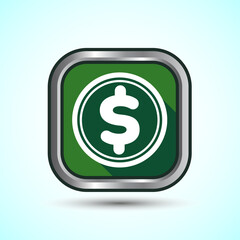 Dollar icon design illustration, Money icon sign for financial apps and websites, Green Shadow Button Design