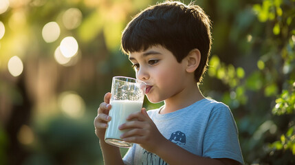 Portrait of a boy drinking glass of milk