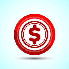 Dollar icon design illustration, Money icon sign for financial apps and websites, Red Color Button Design