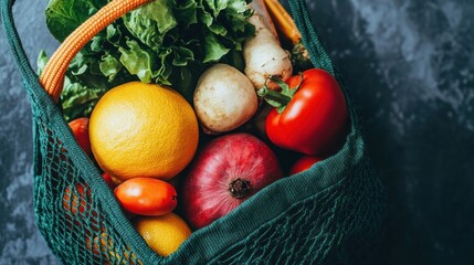 Fresh Produce in a Green Mesh Bag