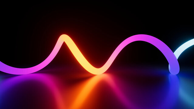 3d render, abstract simple background. Glowing spiral neon line, pink gold gradient, minimalist wallpaper
