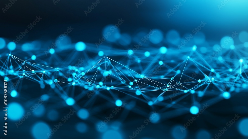 Poster cloud computing, neural communications of a supercomputer with shapes connecting dots and lines. cyb