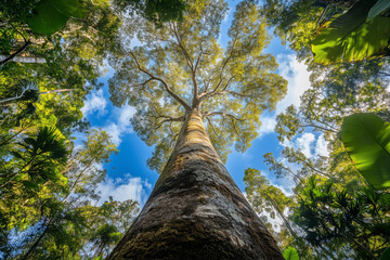 Fototapeta premium tropical forest tree photo taken from trunk to branches amazon tree bole