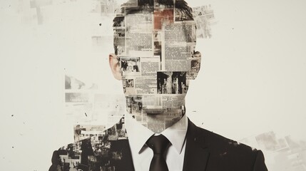 Businessman with Abstract Newspaper Overlay. Generative ai