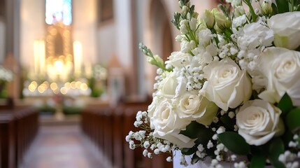 Obraz premium Delicate white flower bouquets in timeless wedding decoration photos