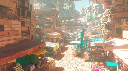 Otherworldly Bazaar: A Cinematic Snapshot of a Bustling Alien Market with Vibrant Stalls and Lively Trade Activity Under Ultra-Detailed Light