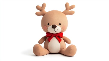 Obraz premium Festive reindeer plush toy with red bow for holiday decor and gifts