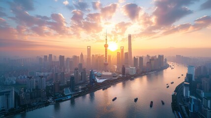 Naklejka premium A cityscape with a focus on innovation and technology, high-tech buildings, and advanced infrastructure