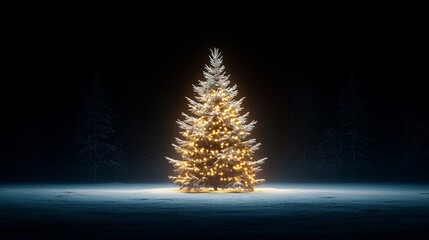 Glowing Christmas Tree in Snowy Winter Night