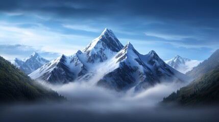 Obraz premium Dramatic View of Snow-Capped Mountains with Mist