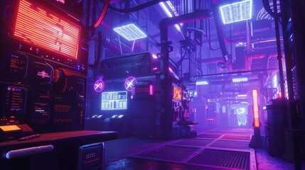 Advanced hacker in a neon-lit underground base