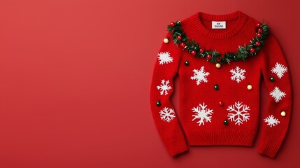 Festive Red Sweater with Christmas Decorations