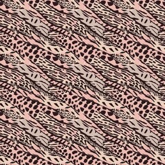 Fun girly camouflage pattern in vibrant stripes and spotted seamless design . Modern skin texture patched effect for festival and beach wear style in repeat .