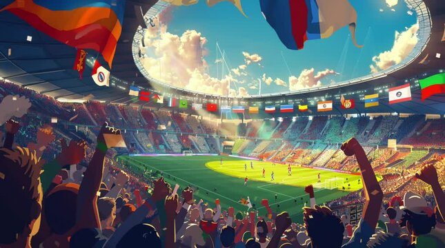 Energetic football stadium packed with cheering fans celebrating an exciting match under bright stadium lights
Seamless looping 4k time-lapse virtual video animation Generated AI