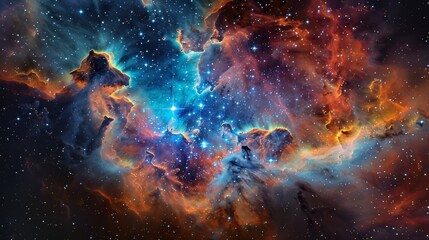Obraz premium Nebula and stars in deep space, with a vibrant mix of colors and cosmic dust