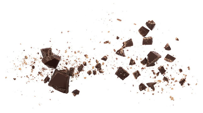 Pile chopped, milled chocolate isolated on white